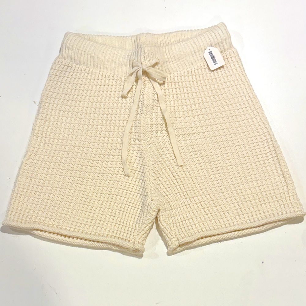 Pink Lily High Waist Cream Knit Shorts